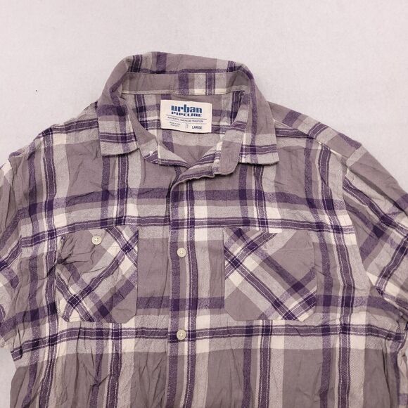 Urban Pipeline Madras Flannel Casual Button Up Shirt Mens Size L Purple Gray - Picture 1 of 10